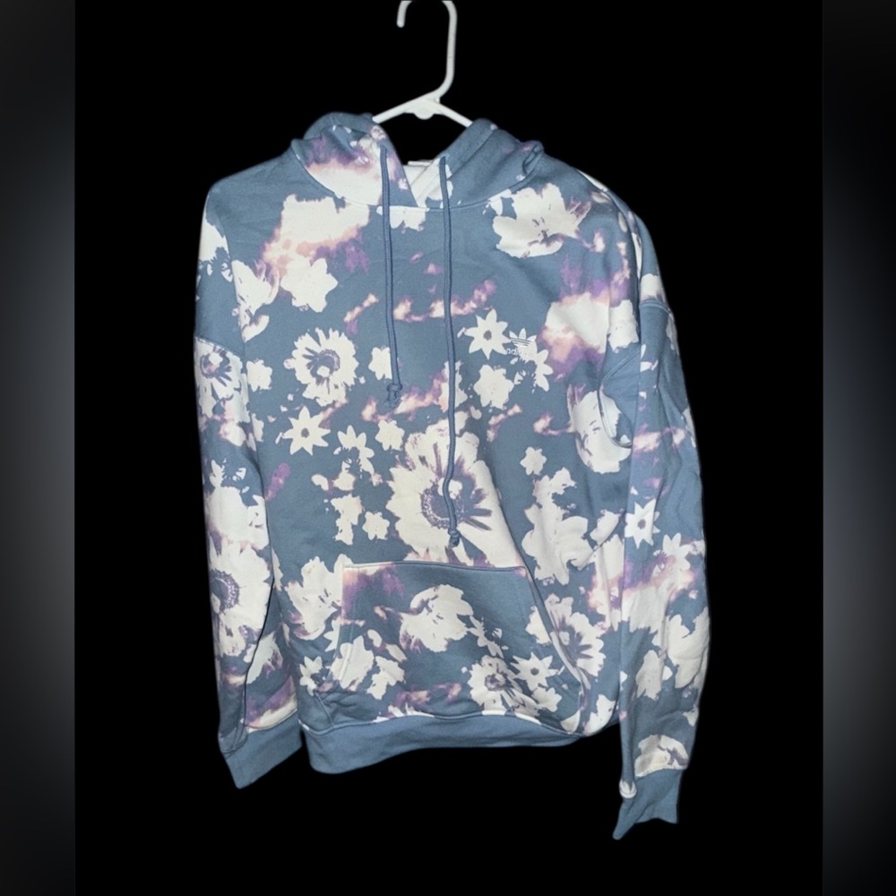 Adidas Blue and White Floral Hoodie